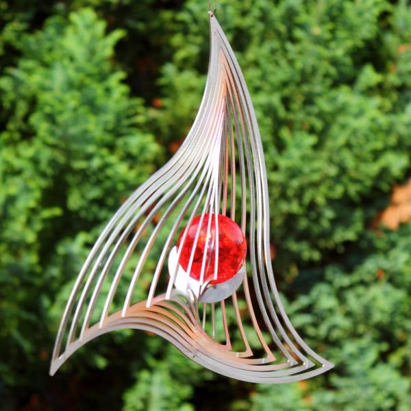 Windspiel Triangle mit roter Glaskugel