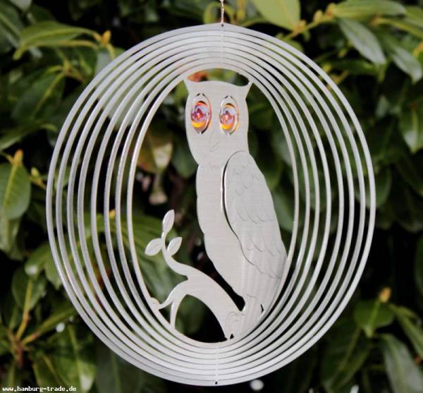 Windspiel Eule mit Glasaugen